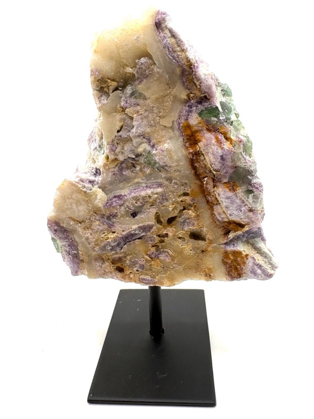 Raw Multicolor Fluorite Crystal Specimen- with stand